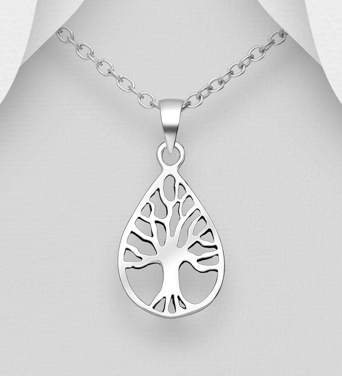 925 Sterling Silver Pear-Shaped Tree of Life Pendant & Chain