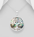 925 Sterling Silver Tree of Life Round Shell Pendant