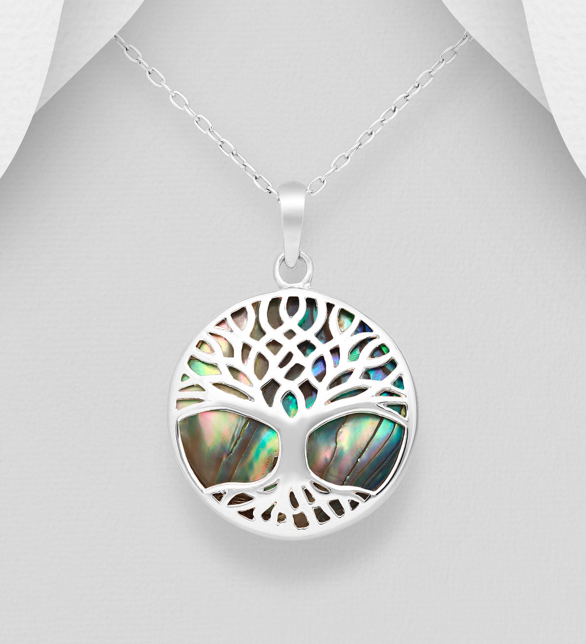 925 Sterling Silver Tree of Life Round Shell Pendant