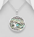 Handcrafted 925 Sterling Silver Abalone Tree of Life Statement Pendant & Chain