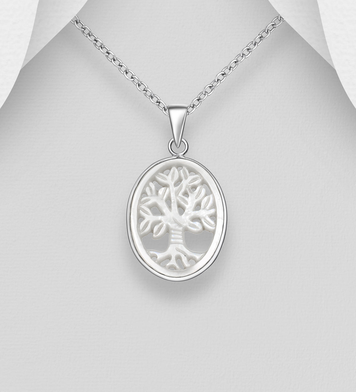 925 Sterling Silver Mother of Pearl Tree of Life Pendant & Chain