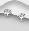 925 Sterling Silver Round Openwork Tree of Life Stud Earrings