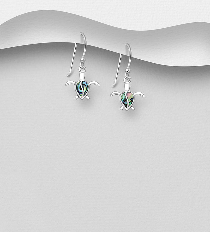925 Sterling Silver Turtle Hook Earrings with Abalone Shell