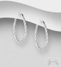 925 Sterling Silver Oval Twisted Hinged-Back Hoop Earrings