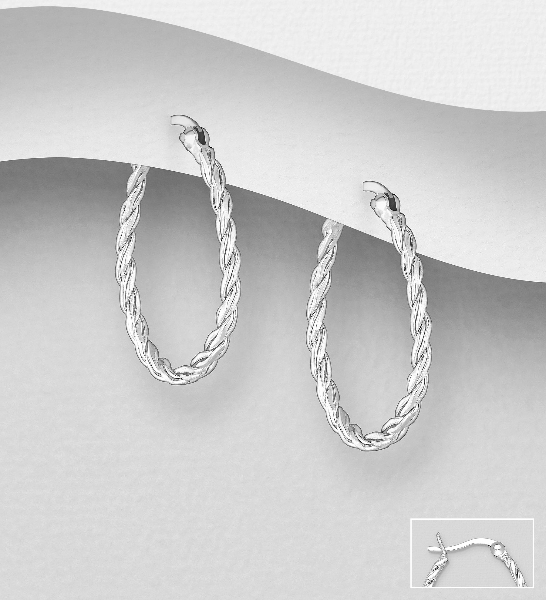 925 Sterling Silver Oval Twisted Hinged-Back Hoop Earrings