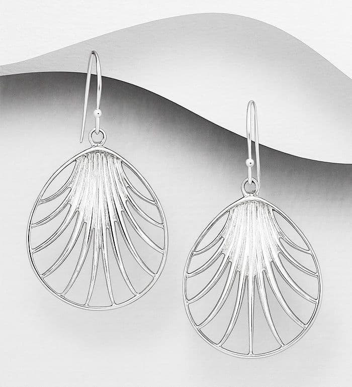 A beautifully crafted pair of 925 sterling silver drop earrings shaped into elegant  seashells
