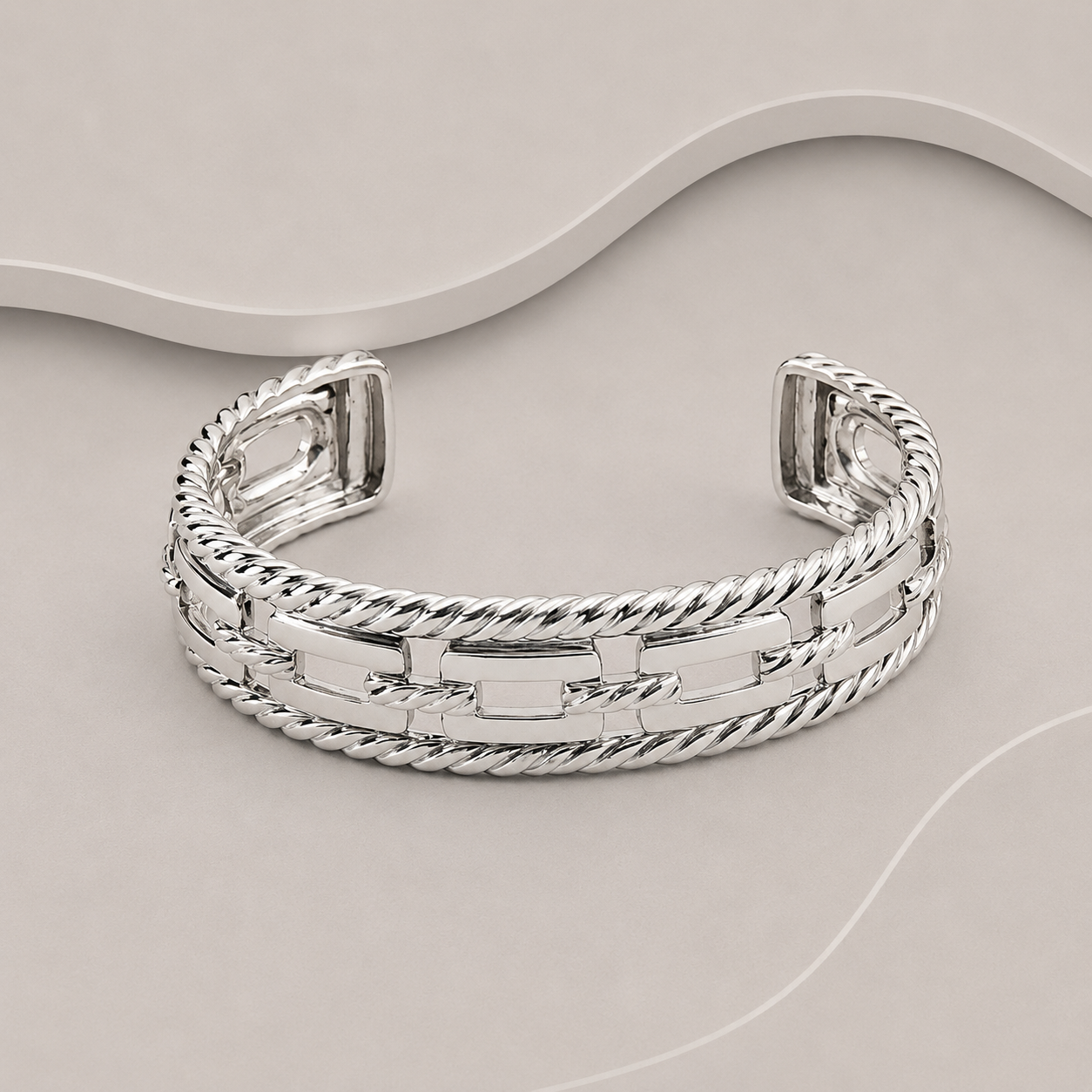 925 Sterling Silver Solid Hermès-Style Cuff Bangle — Exclusive Design