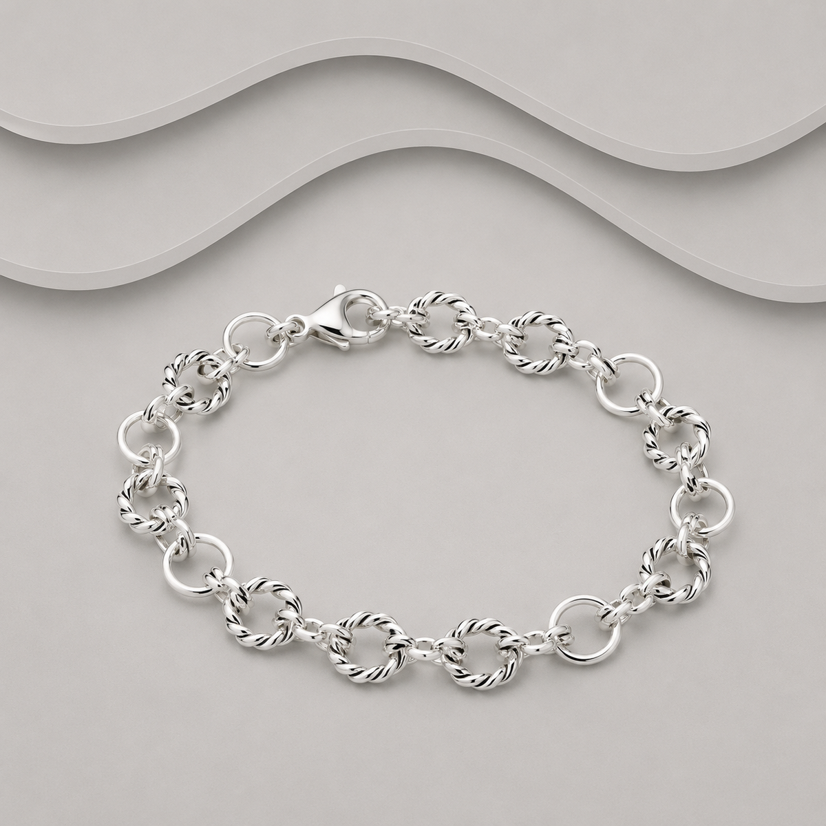 925 Sterling Silver Handcrafted Round & Twisted Link Bracelet | 5mm | 18cm