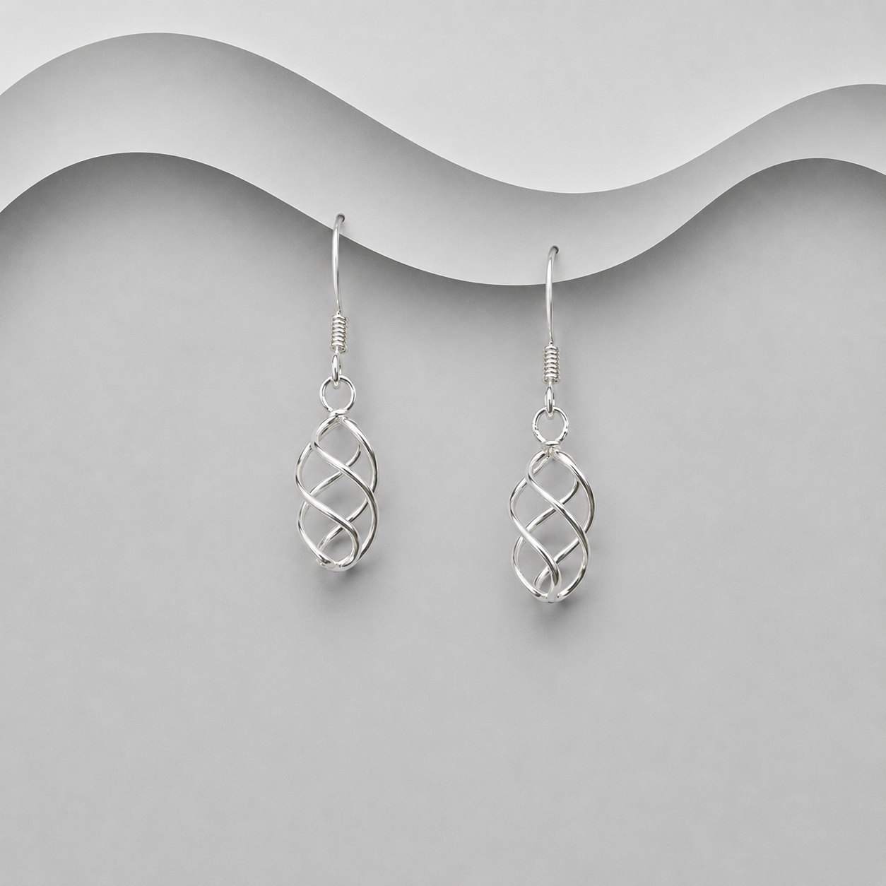 925 Sterling Silver Small Elegant Basket Design Drop Earrings