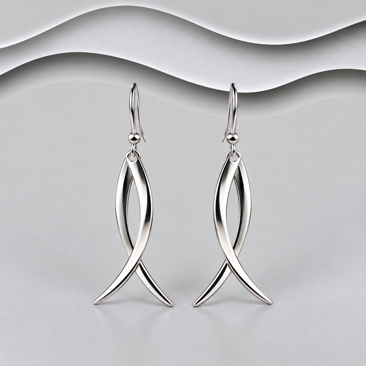 Hand Crafted 925 Sterling Silver Solid Criss Cross Drop/Hook Earrings - Elegant & Sophisticated