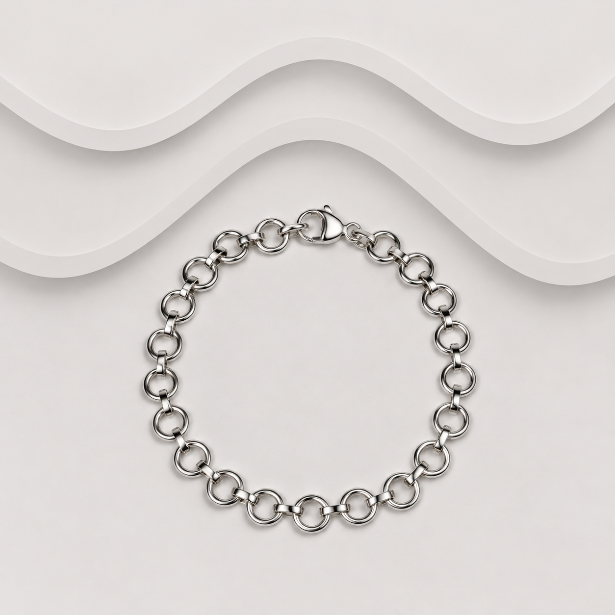 925 Sterling Silver Handcrafted Solid Round Link Bracelet