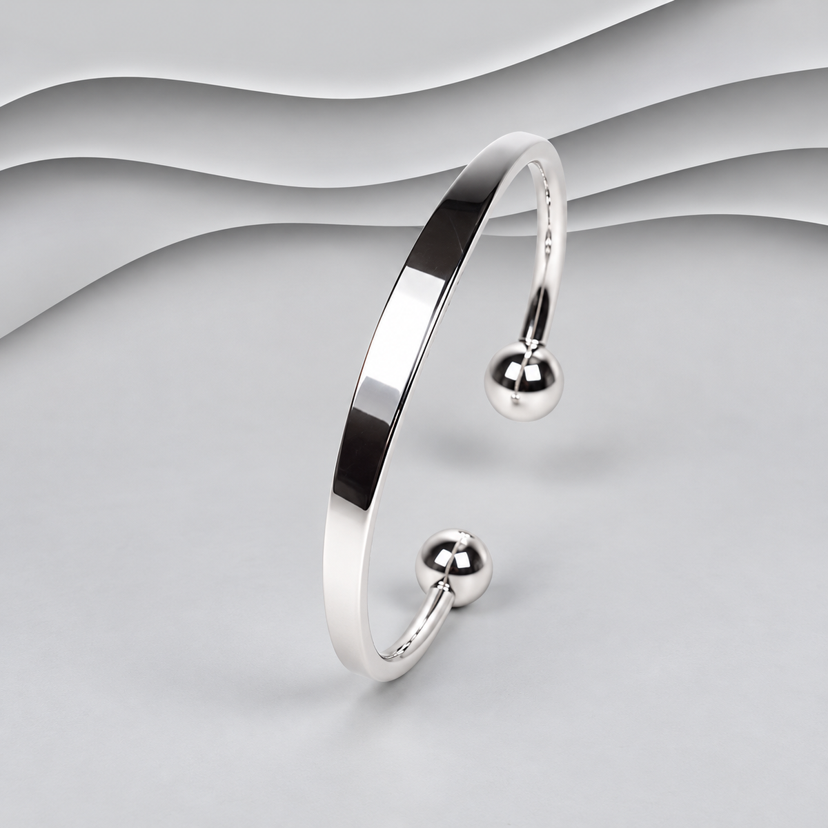 Solid 925 Sterling Silver Graduated Open Cuff Bangle