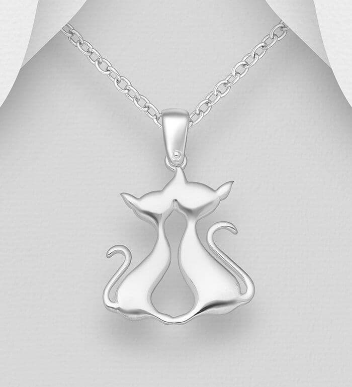 Adorable Love Cats Pendant & Chain in 925 Sterling Silver