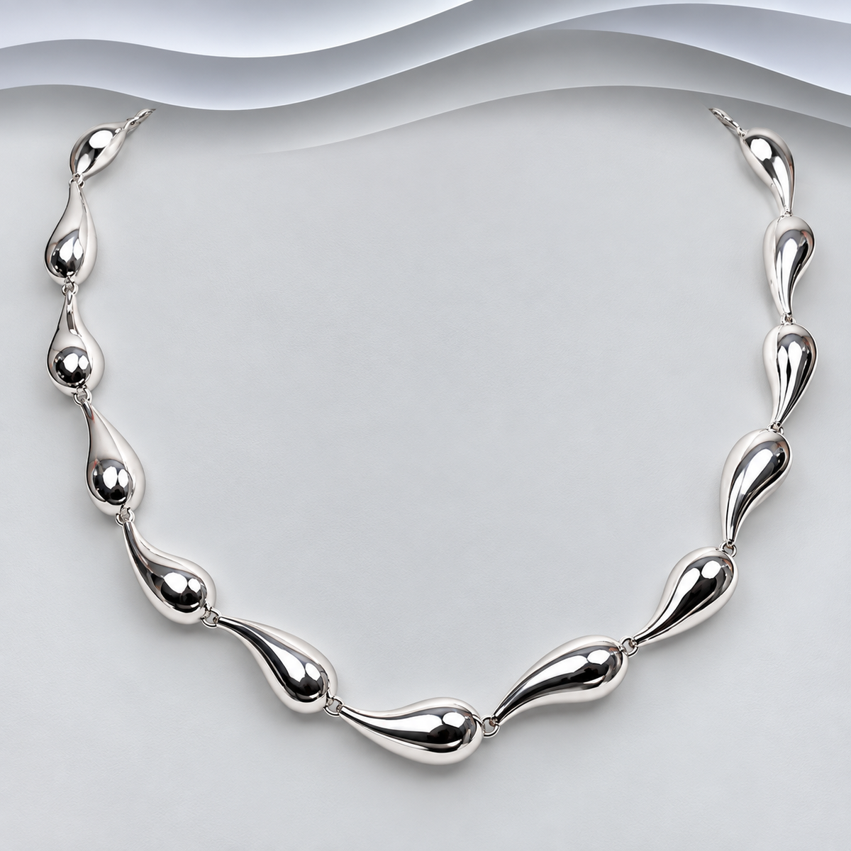 Hand Crafted Solid 925 Sterling Silver Polished Teardrop Link Necklace with T-Bar Clasp