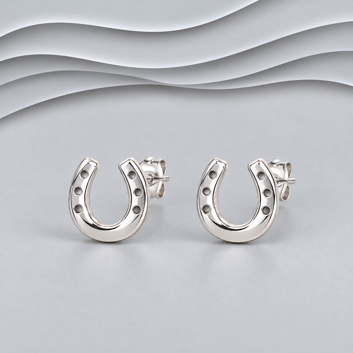 Solid 925 Sterling Silver Horseshoe Stud Earrings