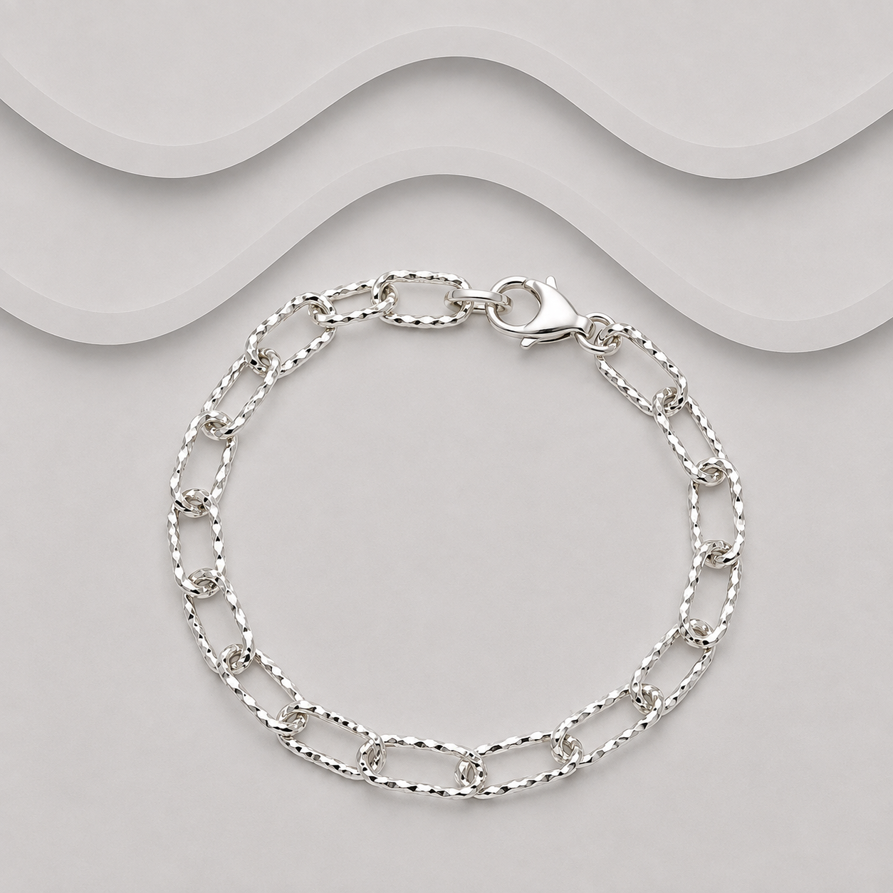 Shiny & Textured Oblong Link Bracelet | 925 Sterling Silver