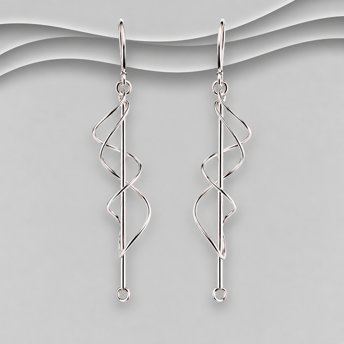 925 Sterling Silver Spiral Twist Drop Earrings