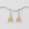 925 Sterling Silver Two Tone Triangle Shaped Drop Earrings. With 18ct Yellow Gold