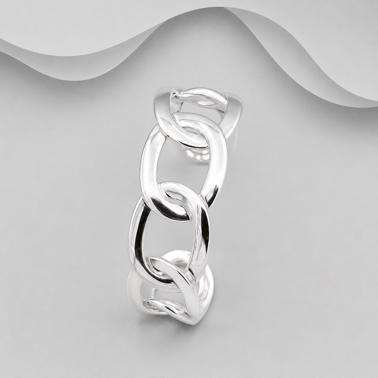 925 Solid Sterling Silver Oval Entwined Links Cuff Bangle — Exclusively Designed & Handcrafted