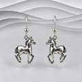 925 Sterling Silver Horse Drop/Hook Earrings