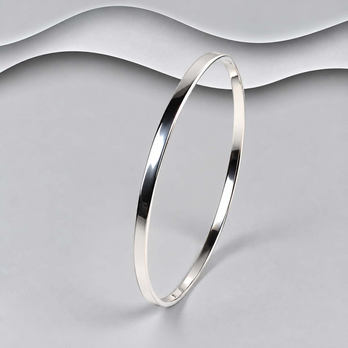 925 Sterling Silver Plain Polished Slave Type Bangle - 2mm