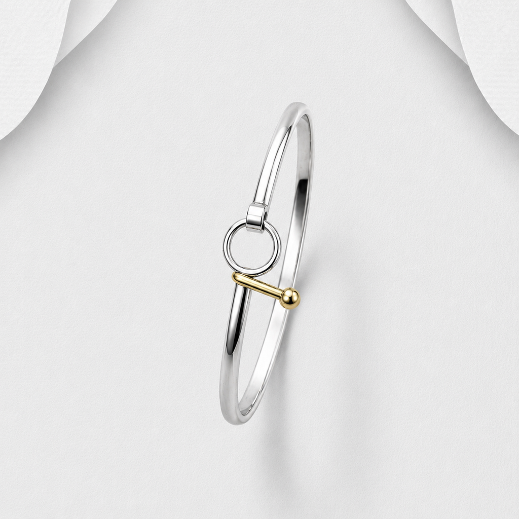 925 Sterling Silver Two Tone Bangle with 18ct Gold Twist Element - Available in: Pink Gold or Yellow Gold