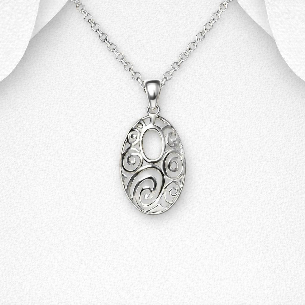 925 Sterling Silver Oval Filigree Polished Pendant & Chain — Exclusive
