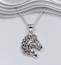 Solid 925 sterling silver Celtic horse head pendant necklace on box chain