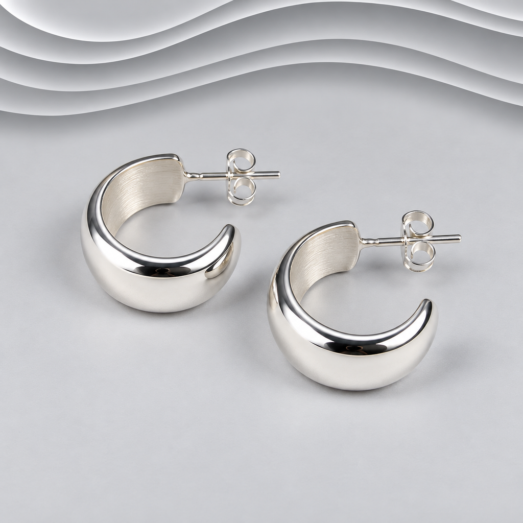 Solid 925 Sterling Silver Plain Polished Hoop Earrings - Classic
