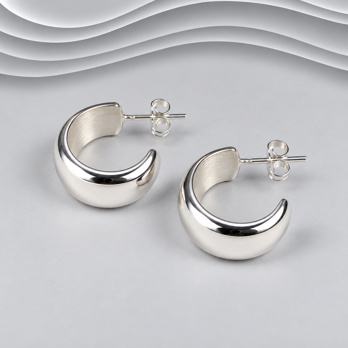 Solid 925 Sterling Silver Plain Polished Hoop Earrings - Classic