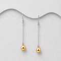 925 Sterling Silver & 18ct Yellow Gold Two Tone Snake Chain & Ball Drop Earrings