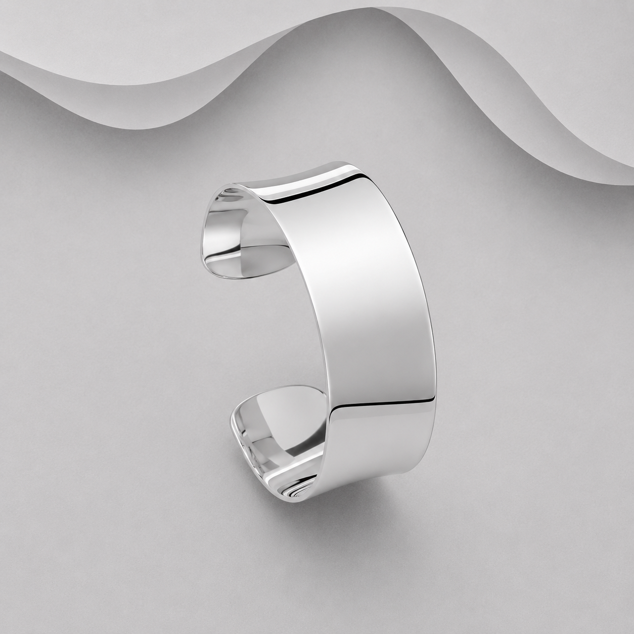 Sold 925 Sterling Silver Plain Polished Cuff Style Bangle - Available in Two Widths