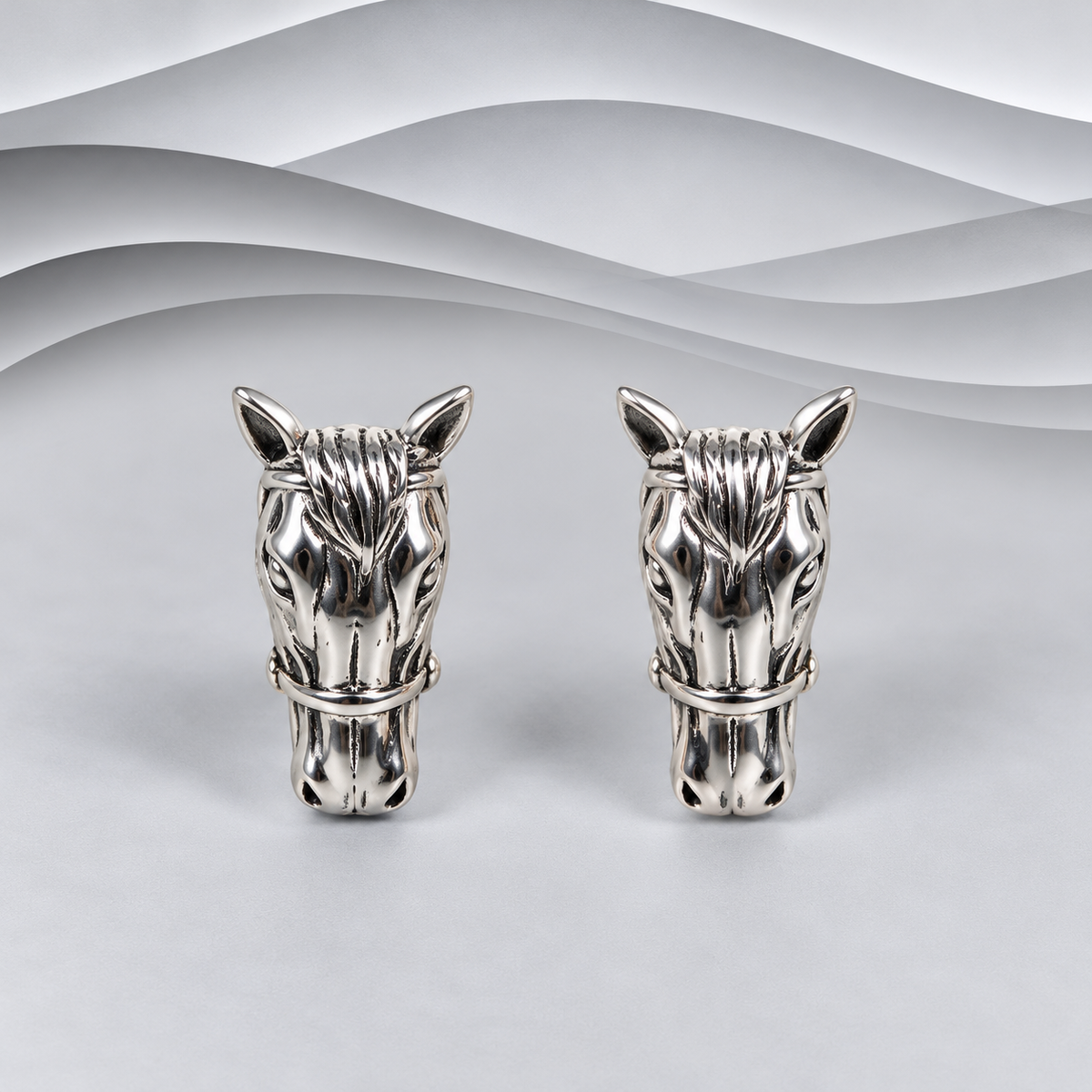 Solid 925 Sterling Silver Horse Head Stud Earrings