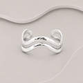 Solid 925 Sterling Silver Wavey Cuff Bangle. One strand Polished & one Hammered