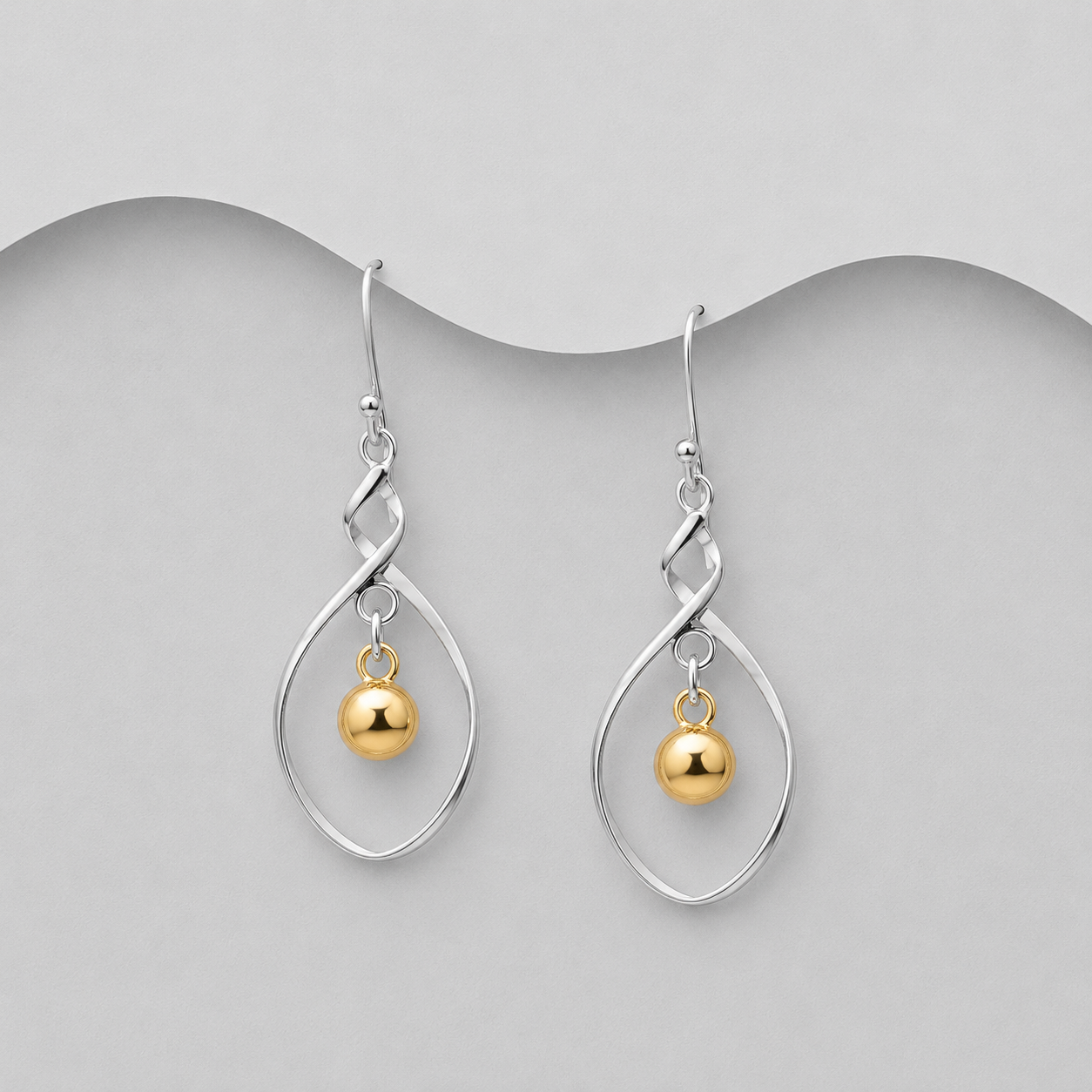 Handcrafted 925 Sterling Silver & 18ct Yellow Gold Two Tone Ball Drop Earrings