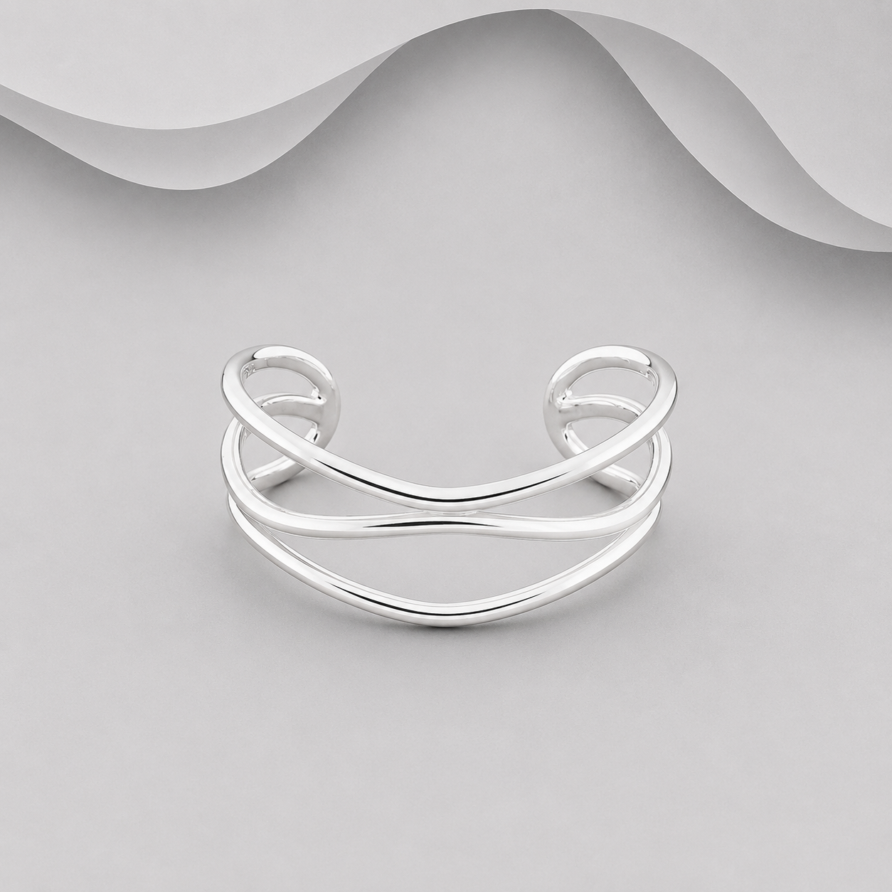 Solid 925 Sterling Silver Hand Crafted Exclusive Cuff Bangle - Triple Wavy Exquisite Design