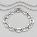 Solid Oval Links 925 Sterling Silver Bracelet with T-Bar Clasp