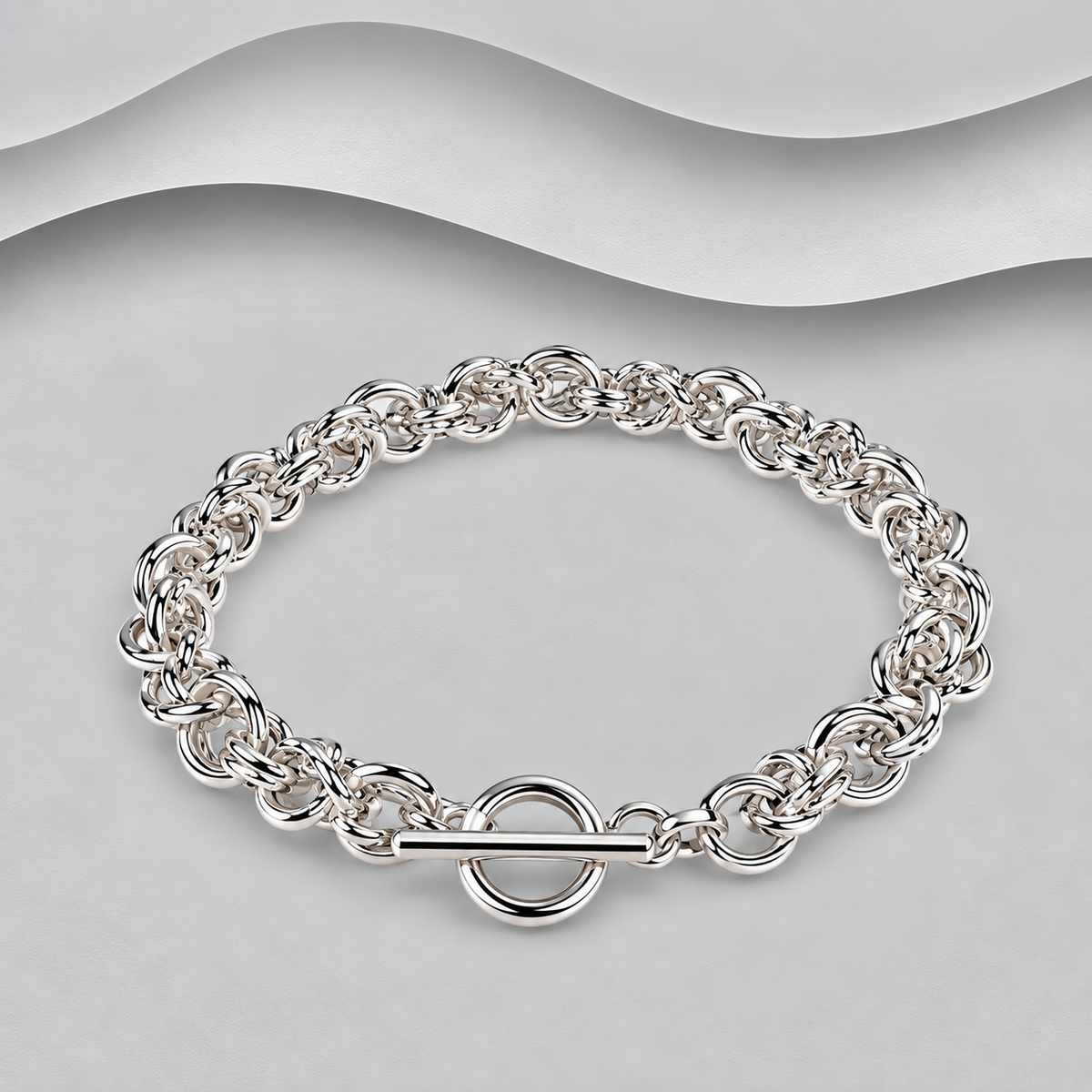 925 Sterling Silver Byzantine Link Bracelet with T-Bar Clasp