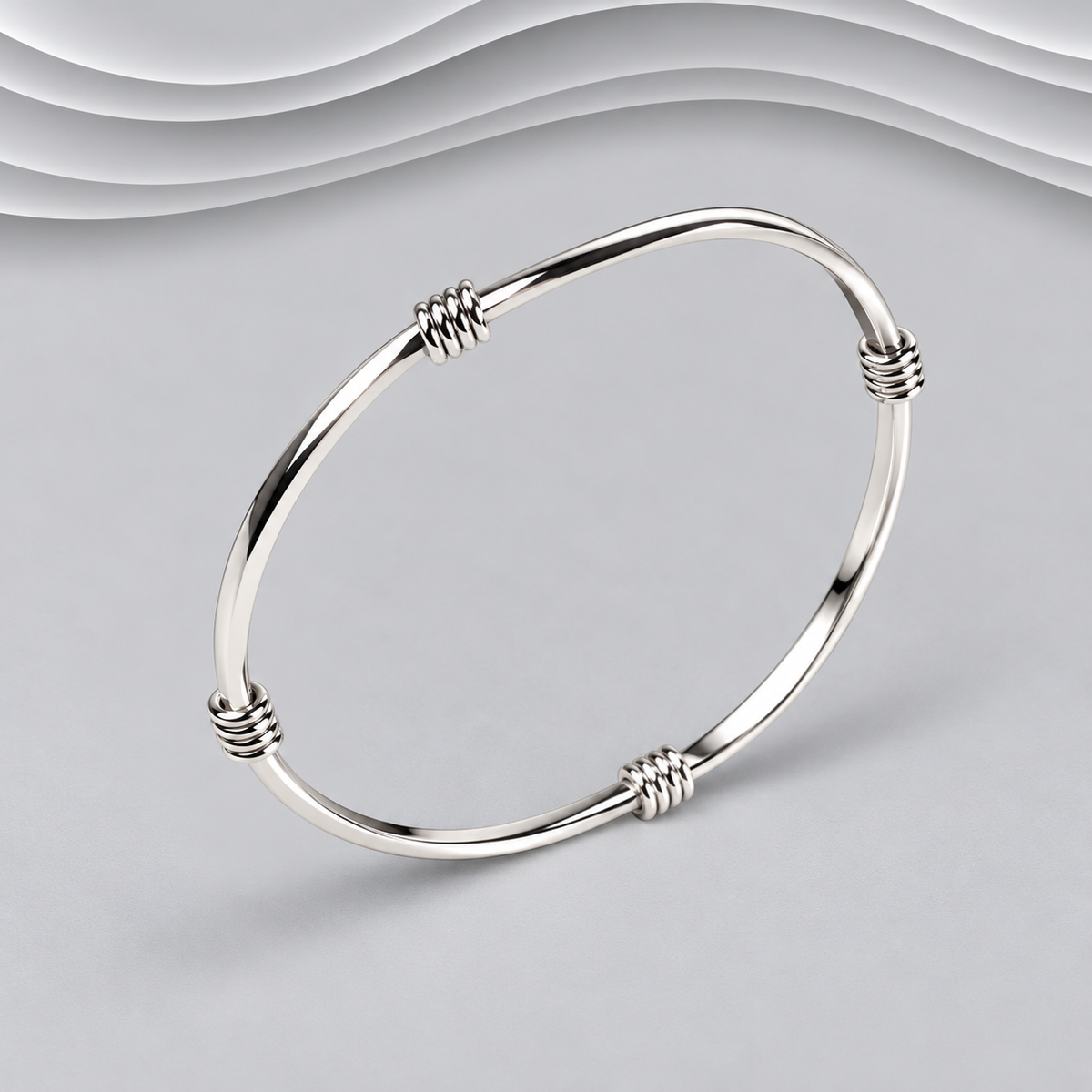 Solid 925 Sterling Silver Designer-Detail Bangle