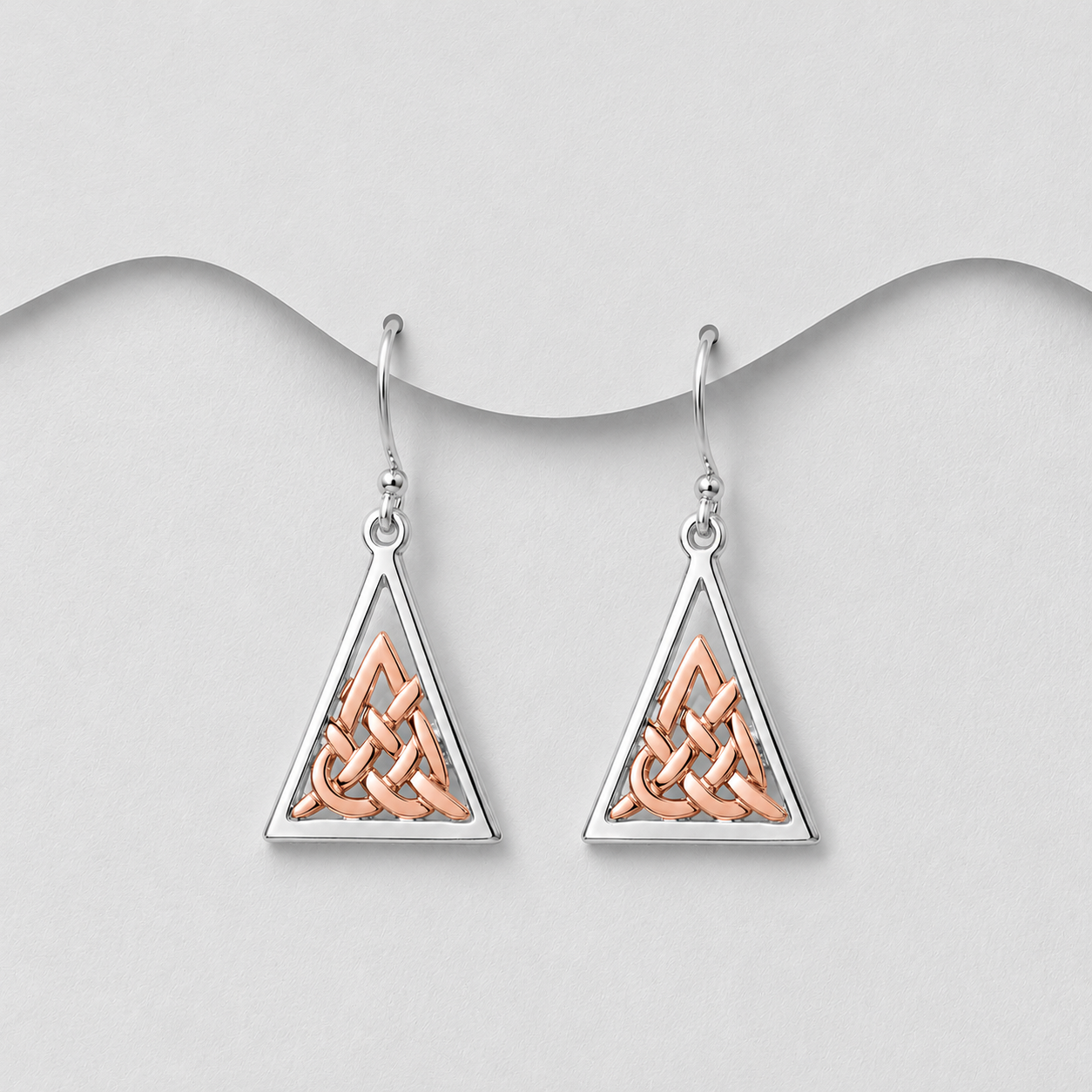 925 Sterling Silver Two Tone Drop Earrings With Exquisite 18ct Pink gold Celtic Design Centre
