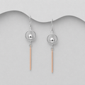 925 Sterling Silver two Tone Ball & Circle Drop Earrings, With 18K Red Gold