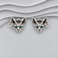 925 Sterling Silver Fox Head Stud Earrings with Turquoise Eyes