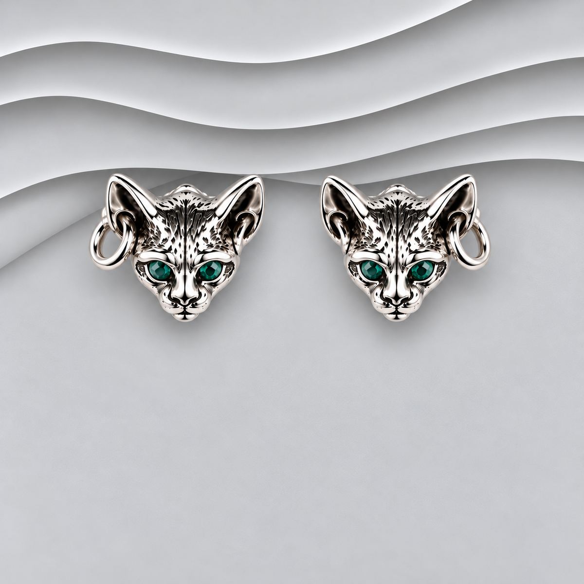 925 Sterling Silver Fox Head Stud Earrings with Turquoise Eyes