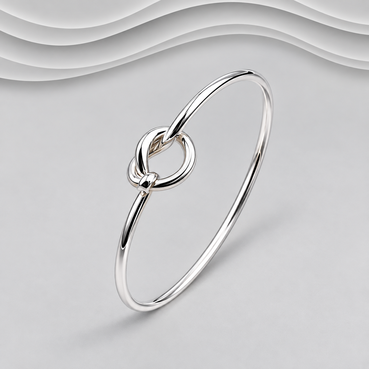 Hand-Crafted 925 Sterling Silver Heart Bangle with Elegant Infinity Twist