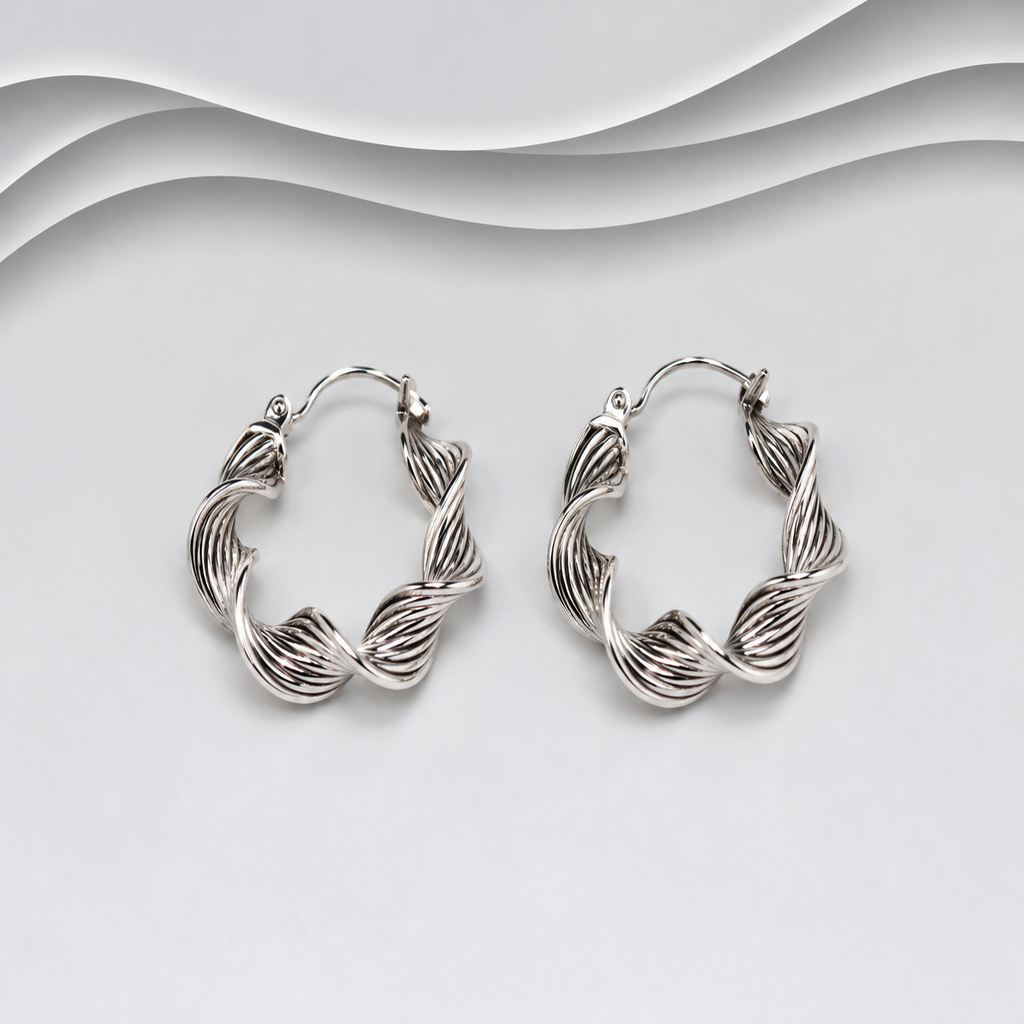 Hand Crafted 925Sterling Silver Oxidised Twisted Rope Design Hoop Earrings