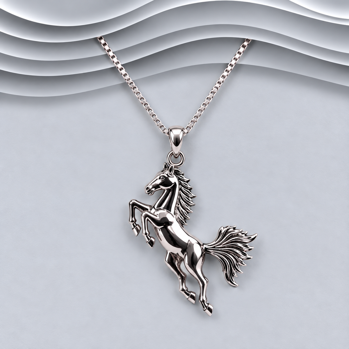 925 sterling silver rearing horse pendant on a silver chain