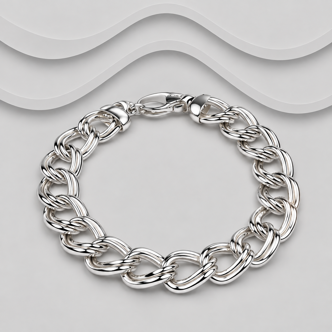 Solid Double Link 925 Sterling Silver Bracelet with Heavy Lobster Clasp