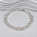 Sparkling 925 Sterling Silver Oblong Links Bracelet with Textured Finish - 7"
