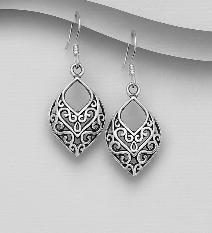 Elegant 925 Sterling Silver Hook/Drop Filigree Earrings - Exclusive