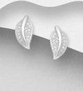 Elegant 925 Sterling Silver Leaf Push-Back Earrings, Decorated with CZ Simulated Diamonds